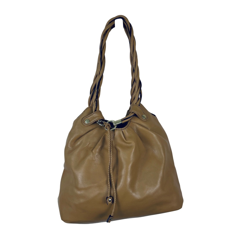 Relic Womens Tan Faux Leather Braided Handle Shoulder Bag Hobo Purse Gold Tone‎
